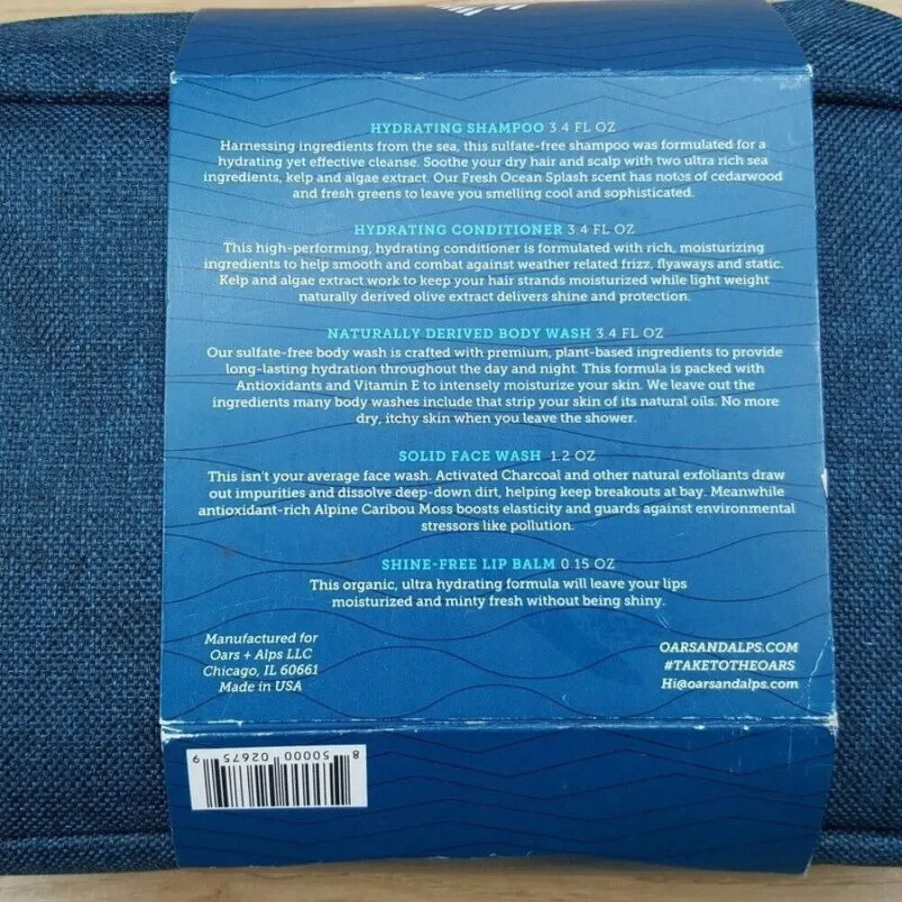 Oars + Alps Daily Essentials Kit Fresh Ocean Splash Travel Pouch Hair Body Face